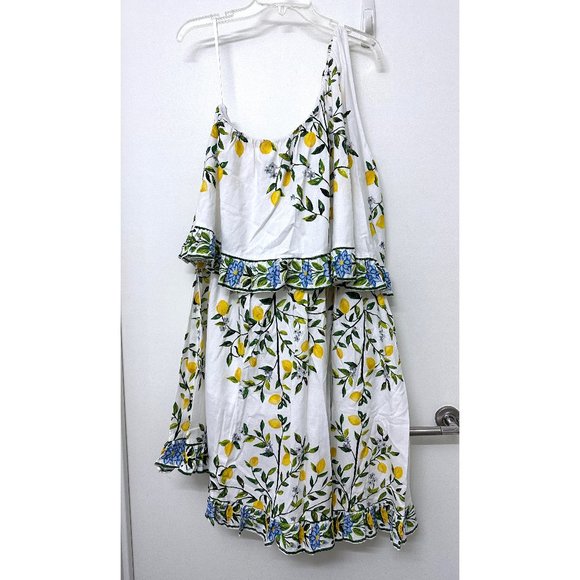 Binny Lemon Mini Dress Fruit Floral Tiered They Call Me Limoncello Capri L - Picture 5 of 16